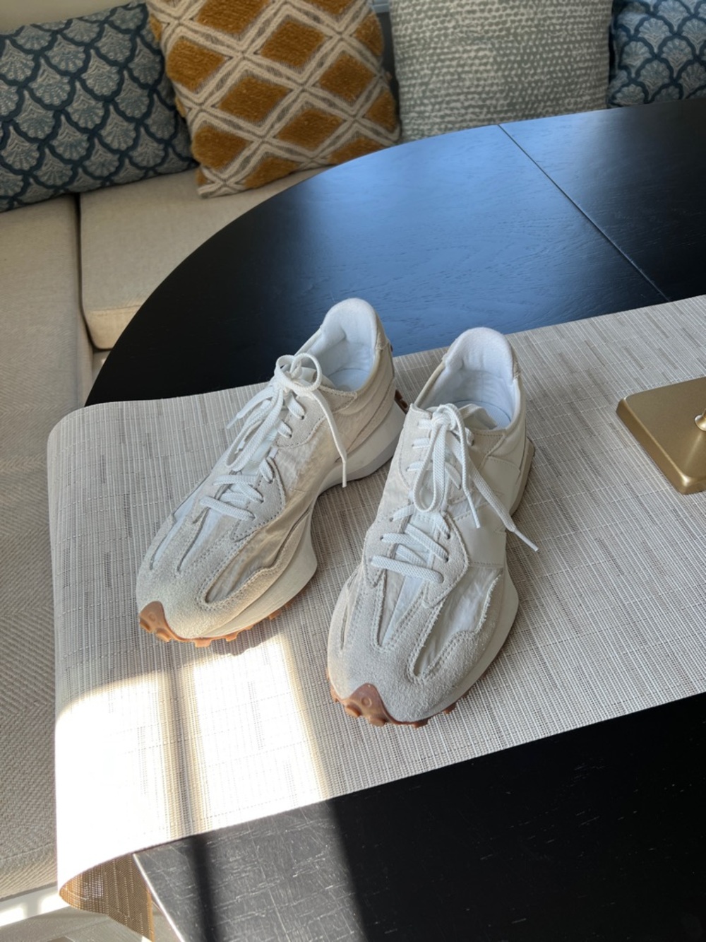 New Balance Women's Cream Suede & Textile Sneakers with Gum Outsole